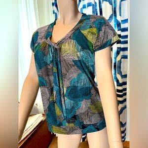 Worthington Blue and Green Tropical Pattern Blouse Size Large
